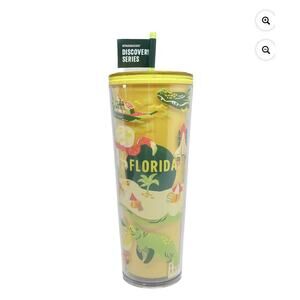 NWT Starbucks Florida Discovery 24oz Cold Cup Tumbler Yellow Lid Straw Travel
